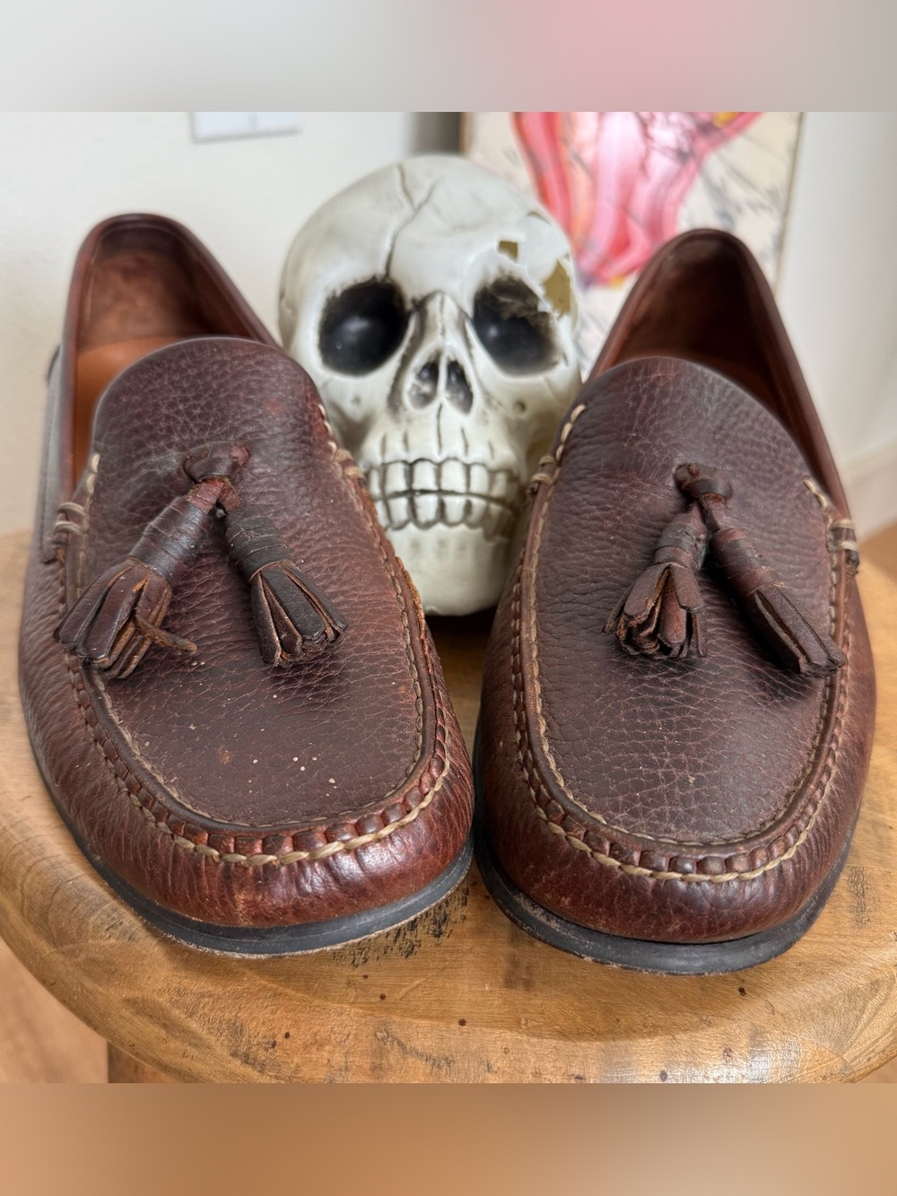 Vintage 90s 2000s Brown Leather Tassel Loafers ~ Size 8.5